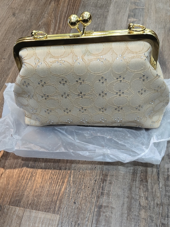 Coach Handbags - Coach Cream Beaded Kiss-Lock Frame Clutch